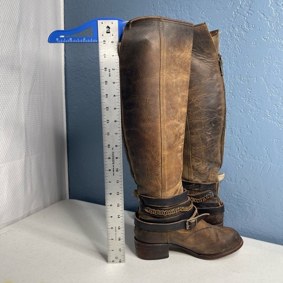 Freebird By Steven Aspen Long Brown Buckle/chains Leather Boho women boots Sz 7 - Picture 15 of 16